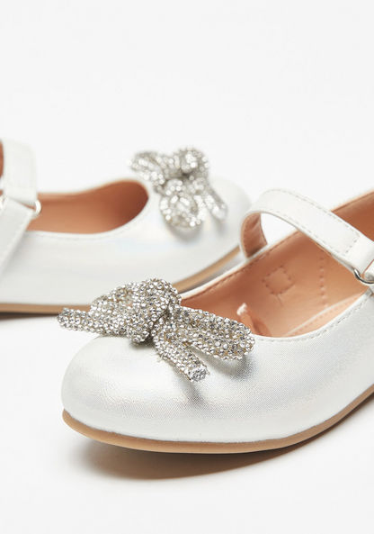Juniors Bow Embellished Mary Jane Shoes with Hook and Loop Closure