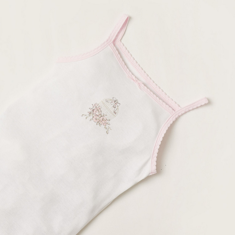 Giggles Printed Sleeveless Bodysuit with Bow Applique Detail