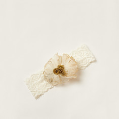 Giggles Lace Textured Headband with Floral Accent