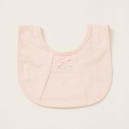 Giggles Solid Bib with Lace Detail and Press Button Closure