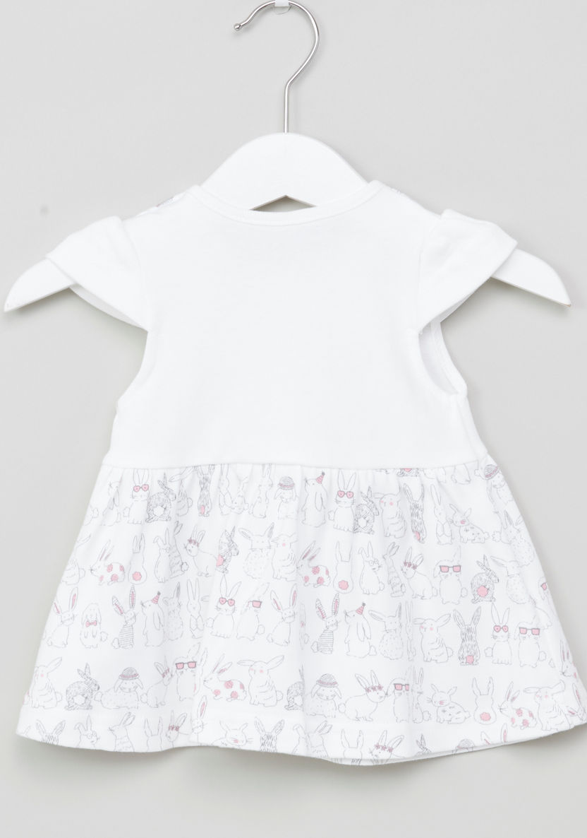 Juniors Printed Dress with Round Neck and Cap Sleeves-Dresses%2C Gowns and Frocks-image-2