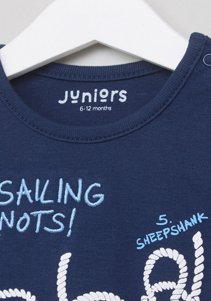 Juniors Printed Long Sleeves T-shirt and Striped Pyjama Set-Pyjama Sets-image-2