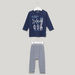 Juniors Printed Long Sleeves T-shirt and Striped Pyjama Set-Pyjama Sets-thumbnail-0