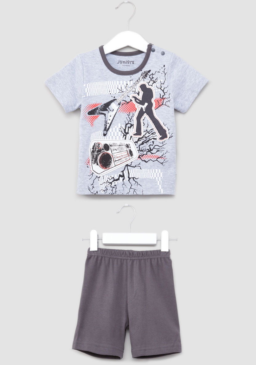 Juniors Printed T-shirt with Solid Shorts-Clothes Sets-image-0