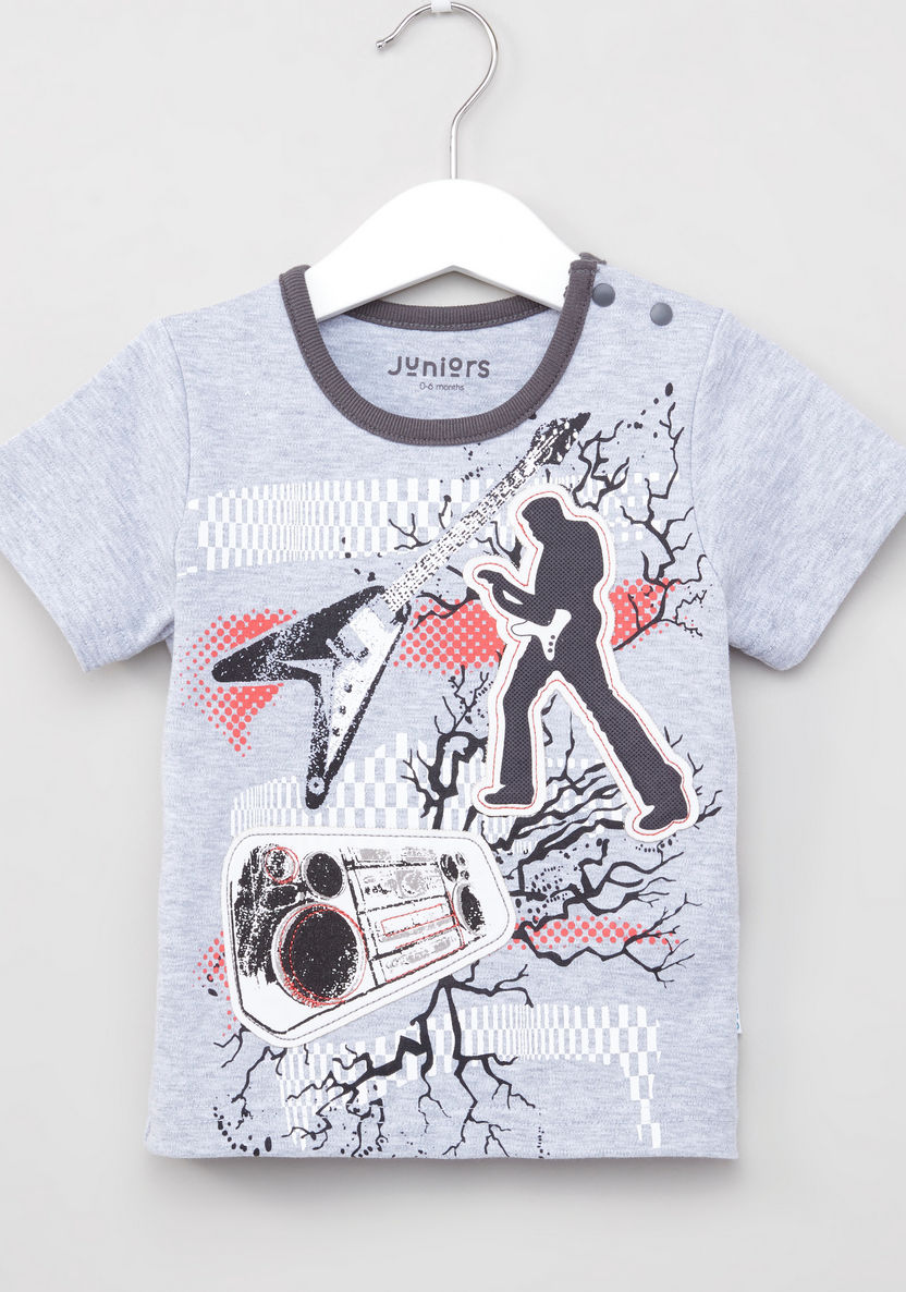 Juniors Printed T-shirt with Solid Shorts-Clothes Sets-image-1
