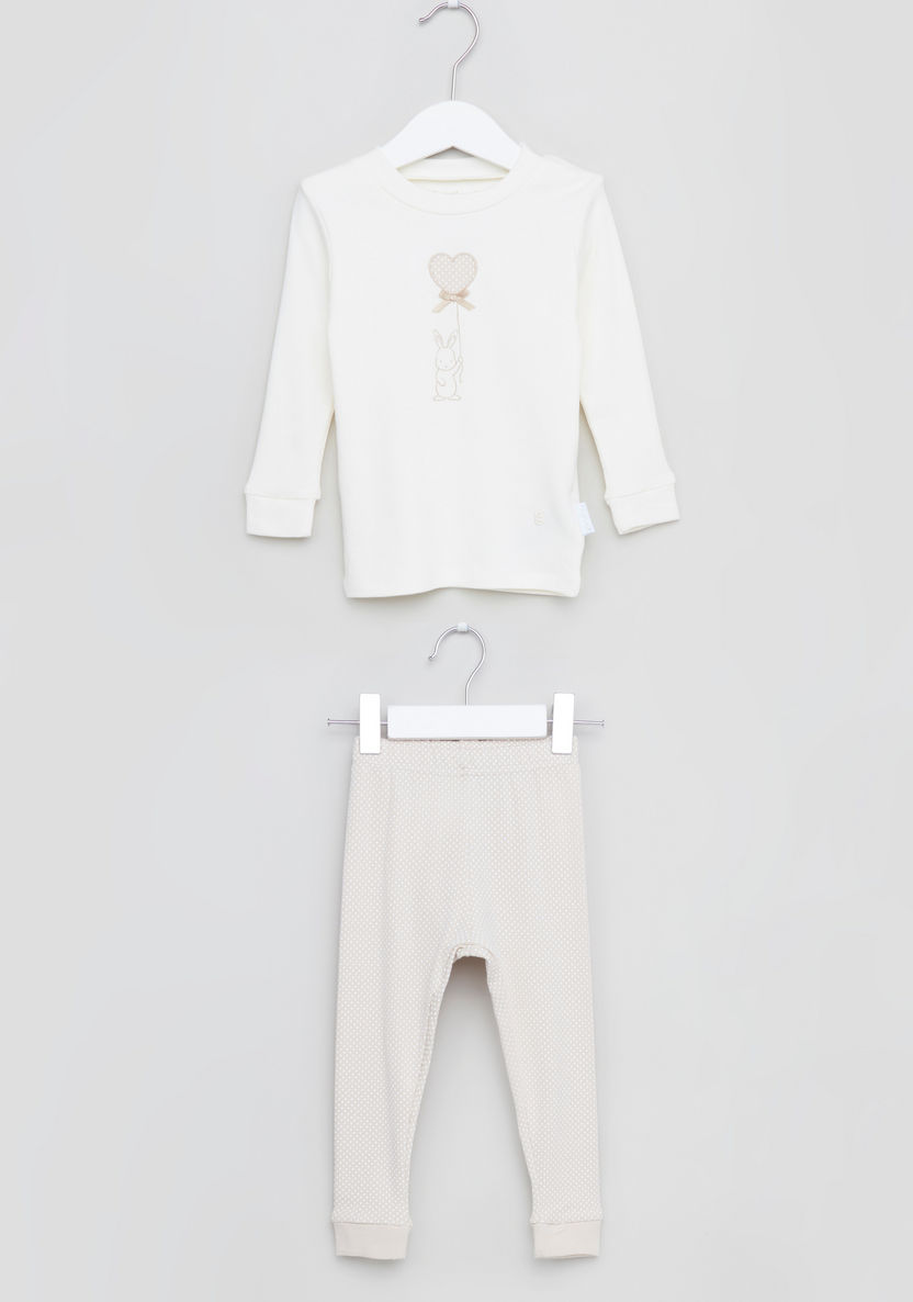 Giggles Embroidered T-shirt with Printed Jog Pants-Pyjama Sets-image-0