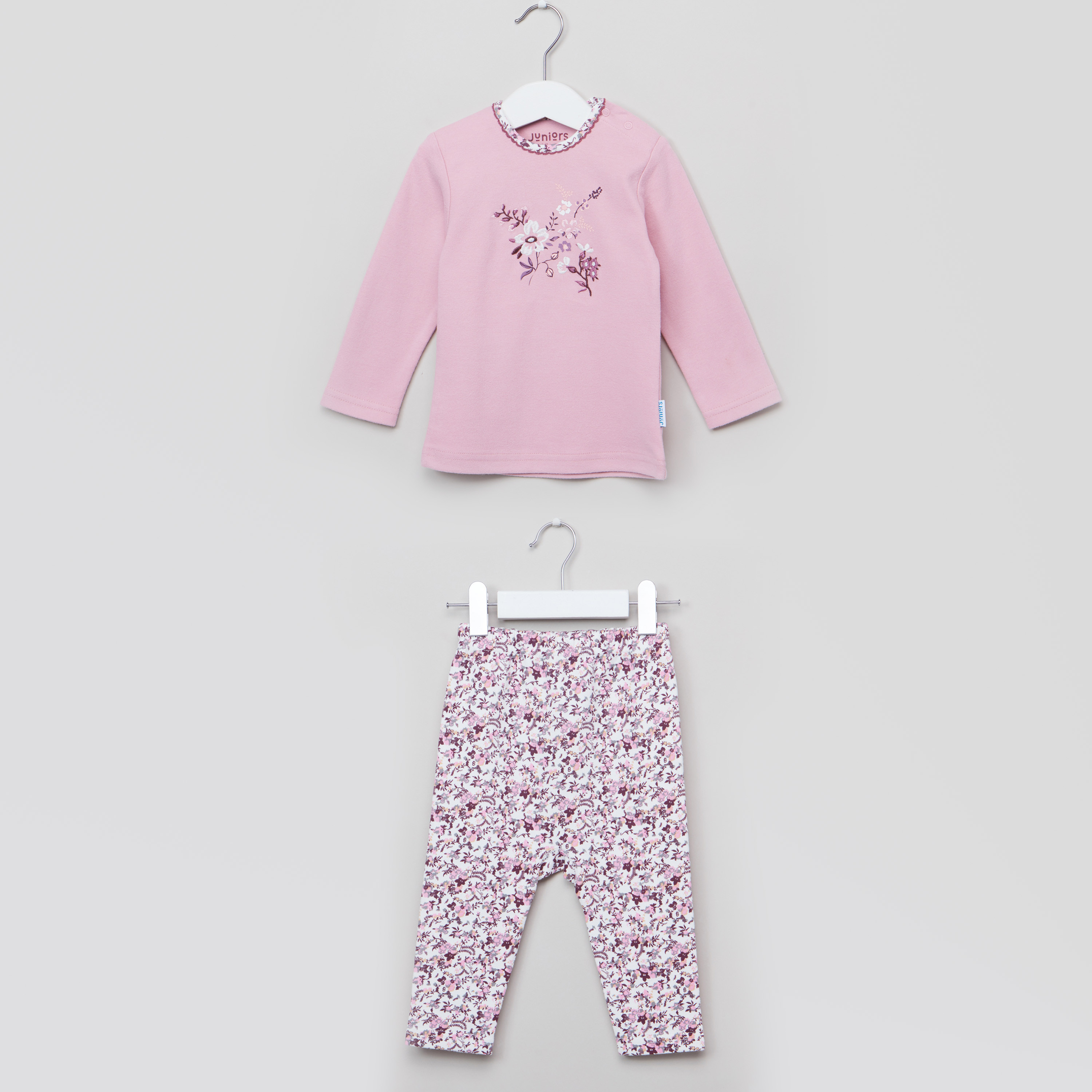 Juniors Embroidered T-shirt and Full Length Pyjama Set-baby-girls-clothing-nightwear-pyjamasets-image-1