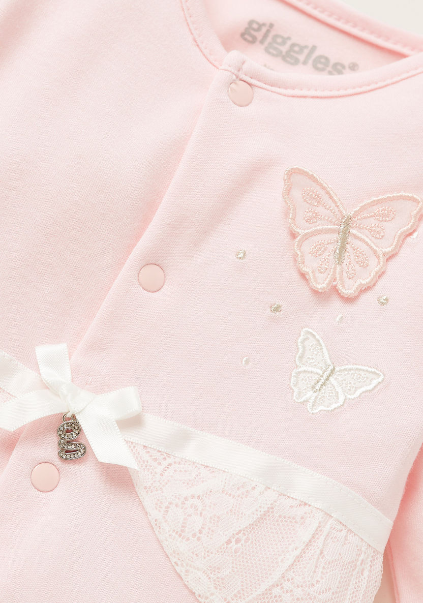 Giggles Butterfly Applique Detail Closed Feet Sleepsuit-Sleepsuits-image-1