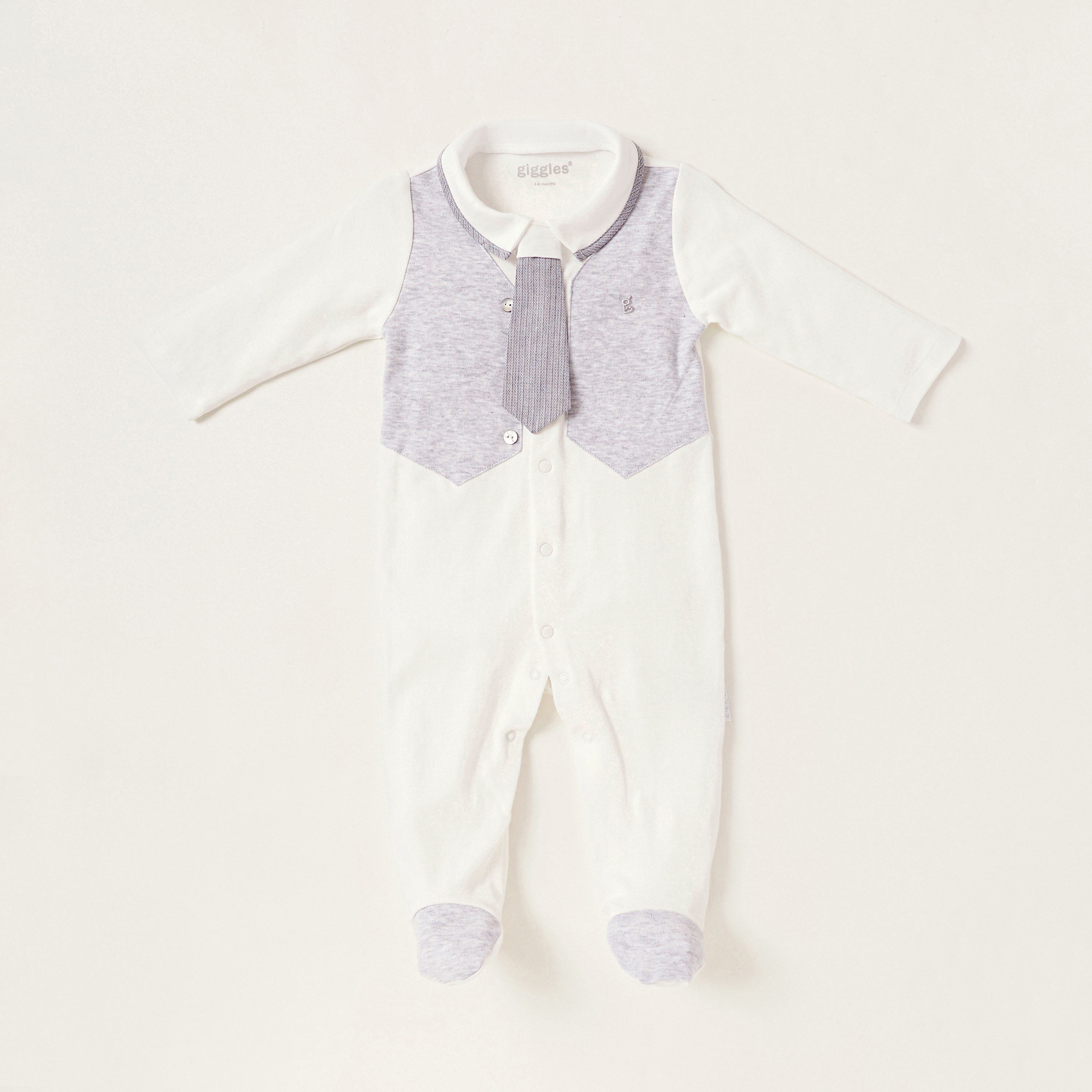 Giggles Solid Closed Feet Sleepsuit with Neck Tie and Long Sleeves-baby-boys-clothing-nightwear-sleepsuits-image-1