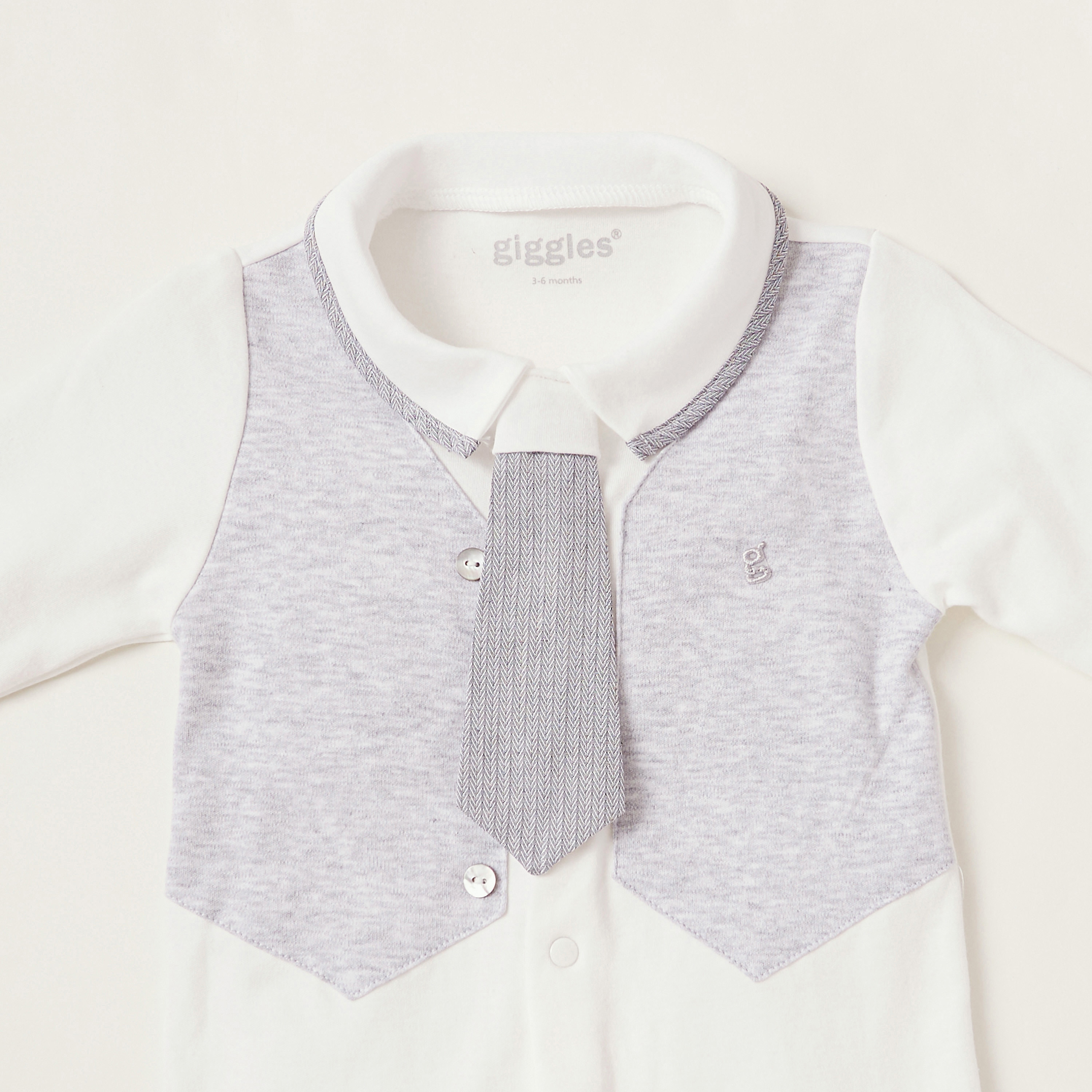 Giggles Solid Closed Feet Sleepsuit with Neck Tie and Long Sleeves-baby-boys-clothing-nightwear-sleepsuits-image-2