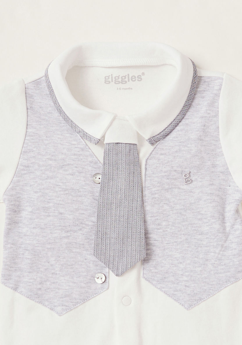 Giggles Solid Closed Feet Sleepsuit with Neck Tie and Long Sleeves-Sleepsuits-image-1