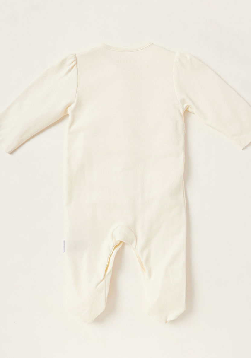 Giggles Solid Closed Feet Sleepsuit with Bow Accent and Long Sleeves-Sleepsuits-image-3