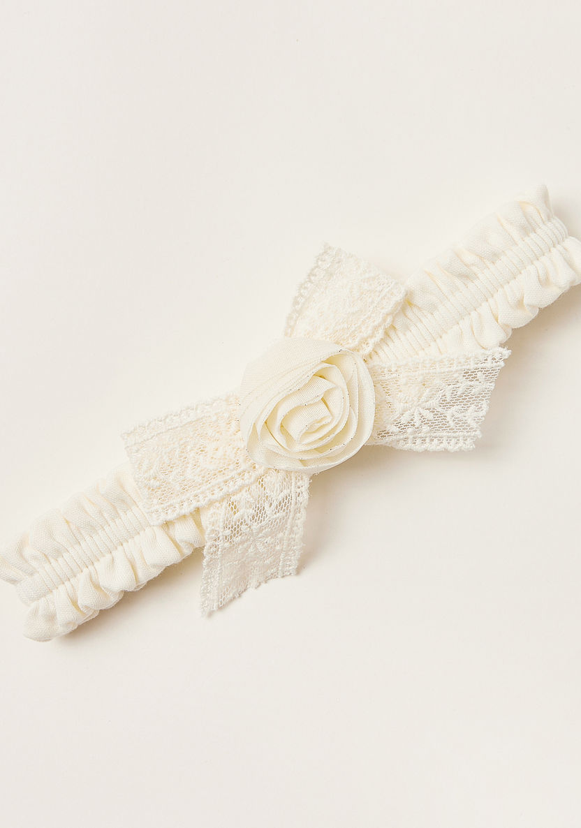 Giggles Textured Headband with Floral and Bow Accent-Hair Accessories-image-0