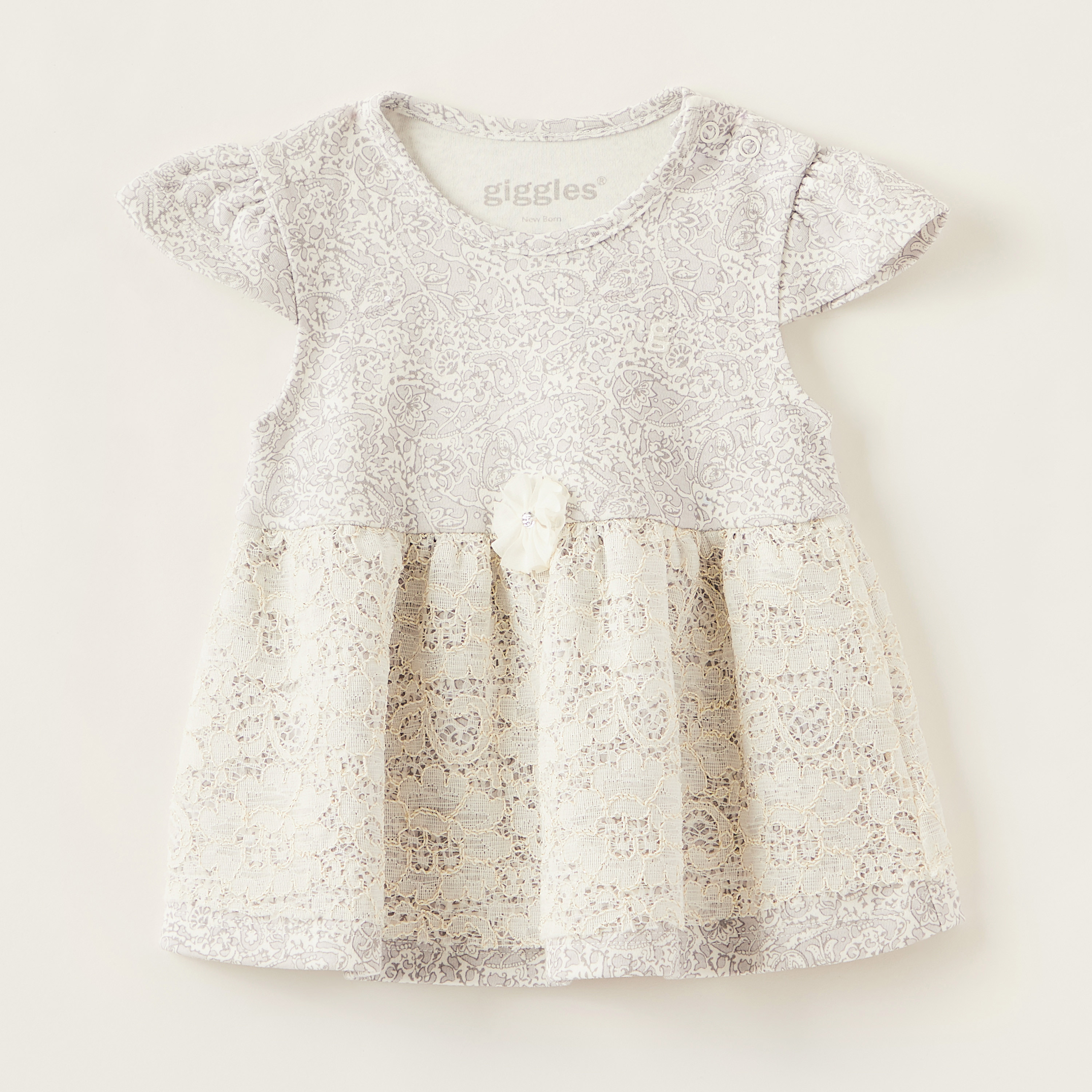 Giggles Printed Round Neck Dress with Lace Detailing-baby-girls-clothing-dressesandjumpsuits-image-1