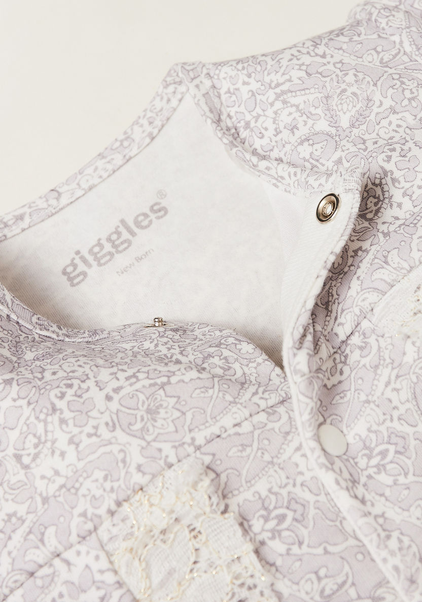 Giggles Printed Closed Feet Sleepsuit with Lace Accent and Round Neck-Sleepsuits-image-1