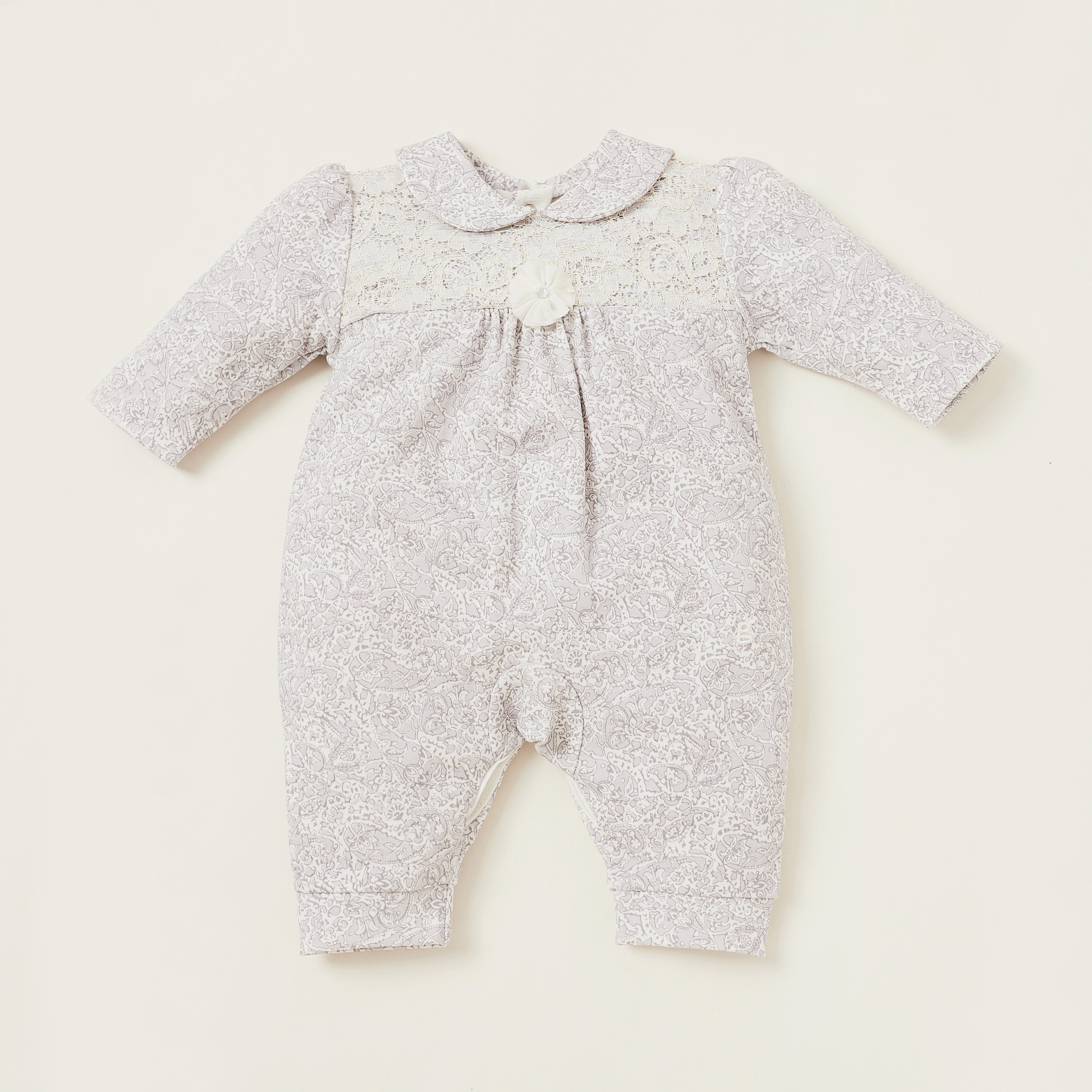 Giggles Printed Open Feet Collared Sleepsuit with Lace Accent-baby-girls-clothing-nightwear-sleepsuits-image-1