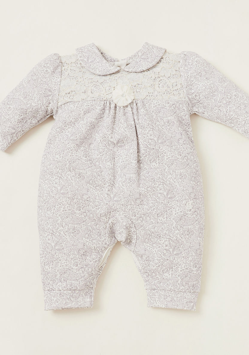 Giggles Printed Open Feet Collared Sleepsuit with Lace Accent-Sleepsuits-image-0