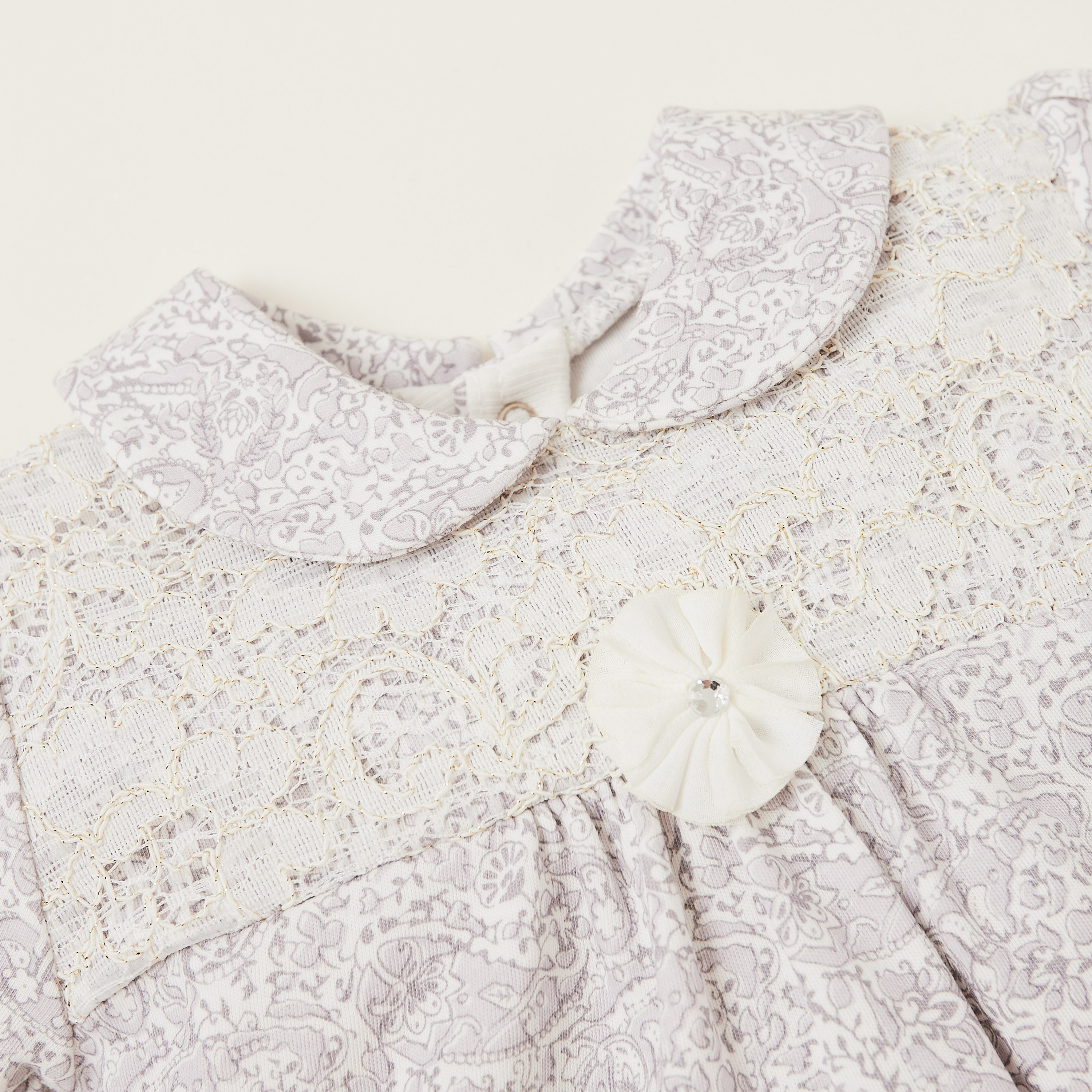 Giggles Printed Open Feet Collared Sleepsuit with Lace Accent-baby-girls-clothing-nightwear-sleepsuits-image-2