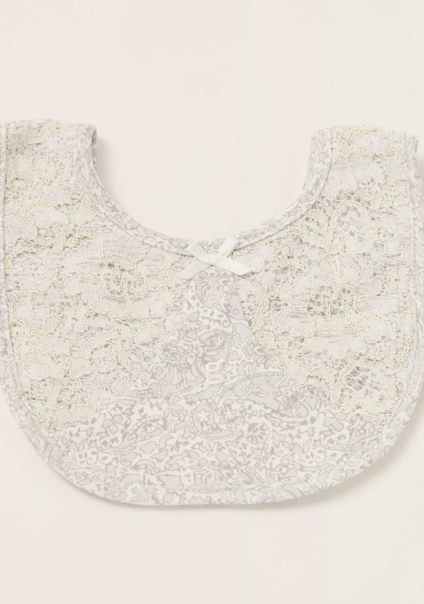 Giggles All-Over Print Bib with Lace and Bow Detail-Bibs and Burp Cloths-image-0