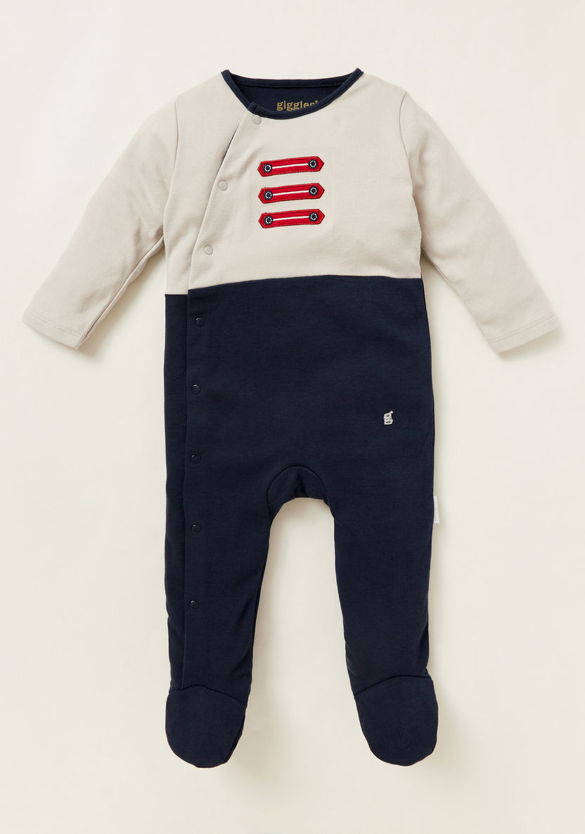 Giggles Embroidered Closed Feet Sleepsuit with Long Sleeves-Sleepsuits-image-0