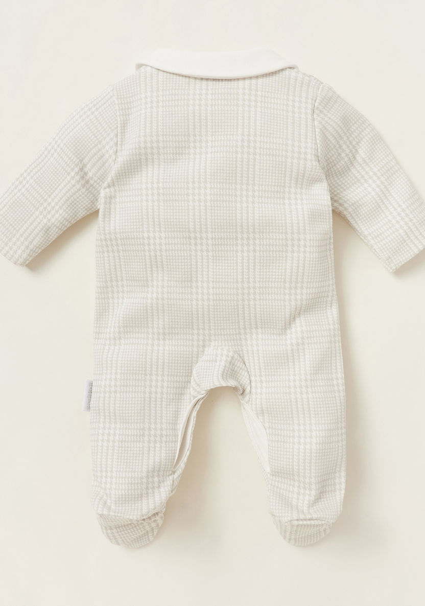Giggles Chequered Closed Feet Sleepsuit with Bow Applique-Sleepsuits-image-3