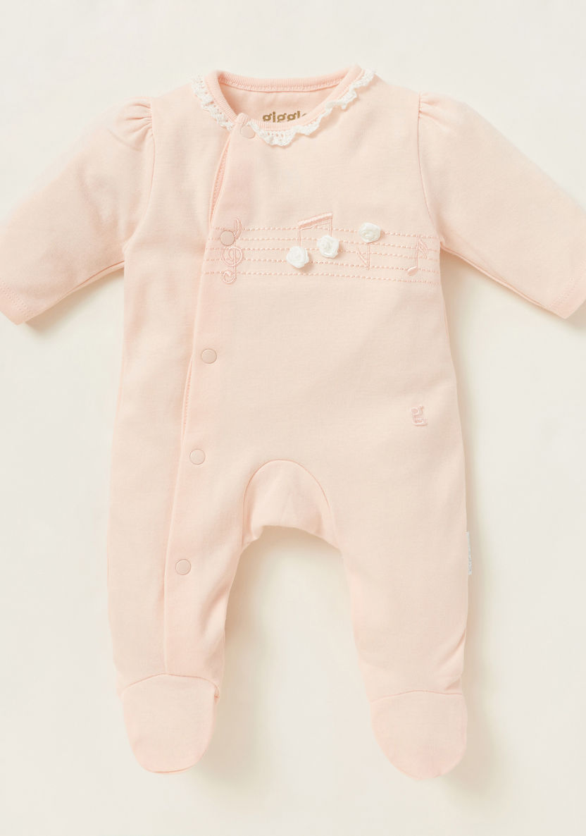 Giggles Applique Detail Closed Feet Sleepsuit with Long Sleeves-Sleepsuits-image-0