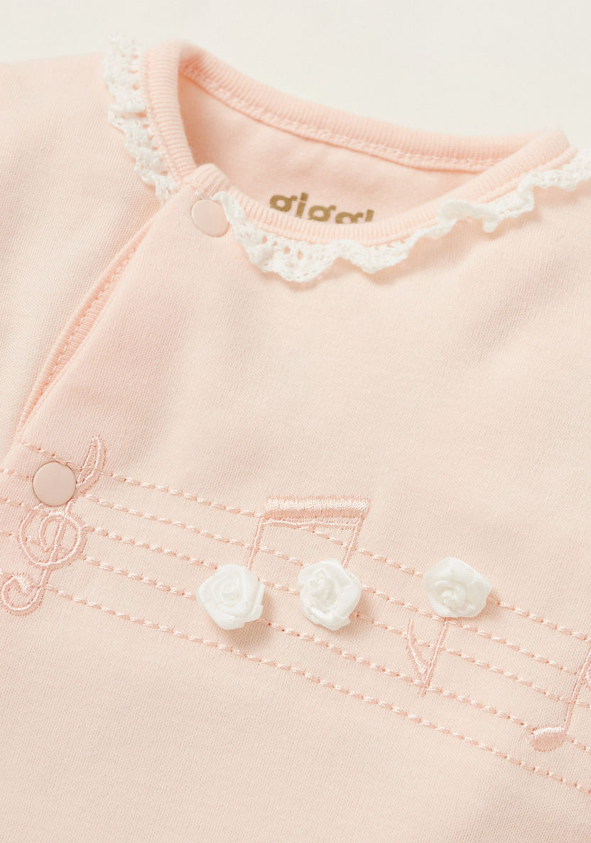 Giggles Applique Detail Closed Feet Sleepsuit with Long Sleeves-Sleepsuits-image-1