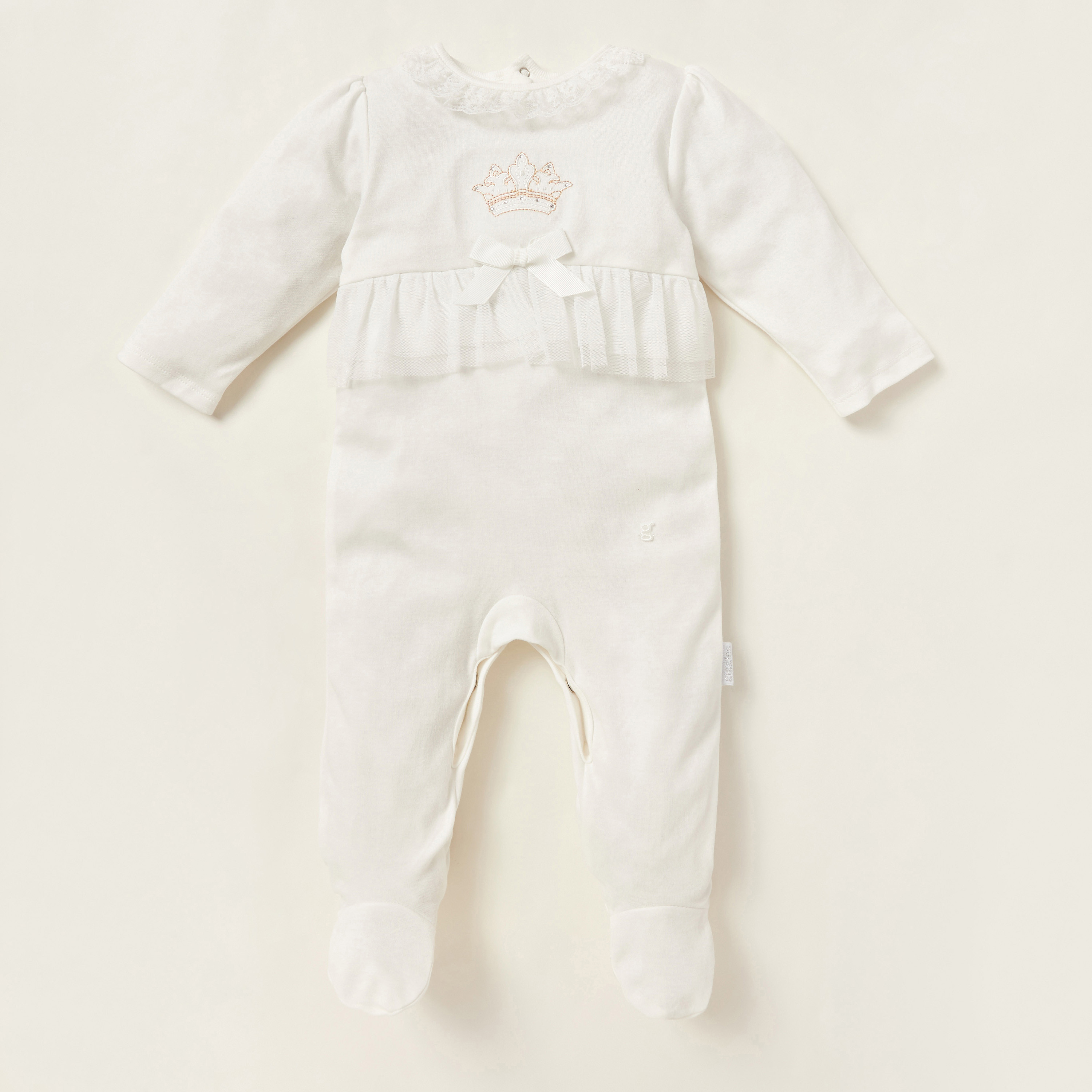 Giggles Textured Closed Feet Sleepsuit with Long Sleeves-baby-girls-clothing-nightwear-sleepsuits-image-1