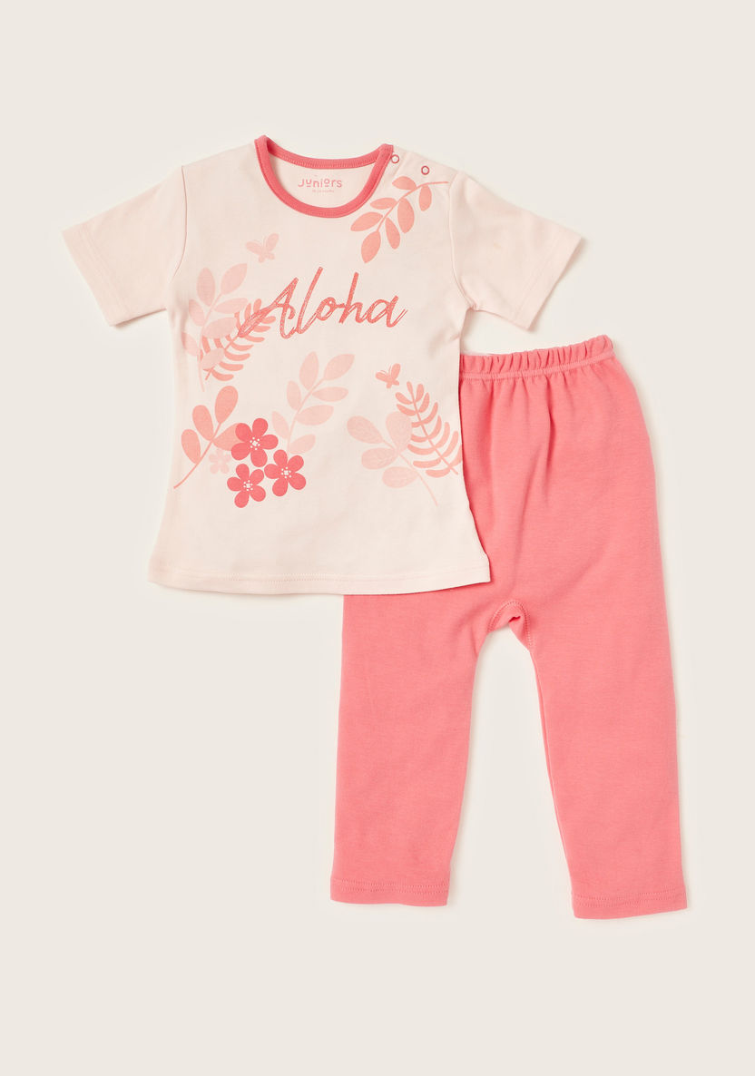 Juniors Printed Short Sleeves T-shirt and Pyjama Set-Pyjama Sets-image-0