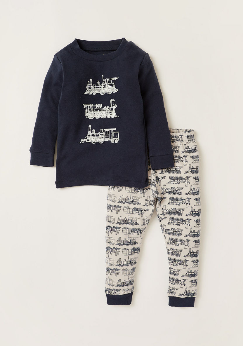 Giggles Printed Round Neck T-shirt and Full Length Pyjama Set-Pyjama Sets-image-0