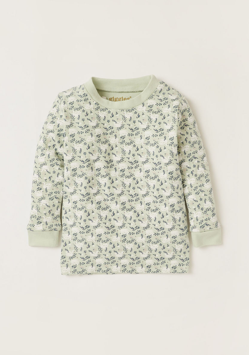 Giggles Floral Print T-shirt and Full Length Pyjama Set-Pyjama Sets-image-1