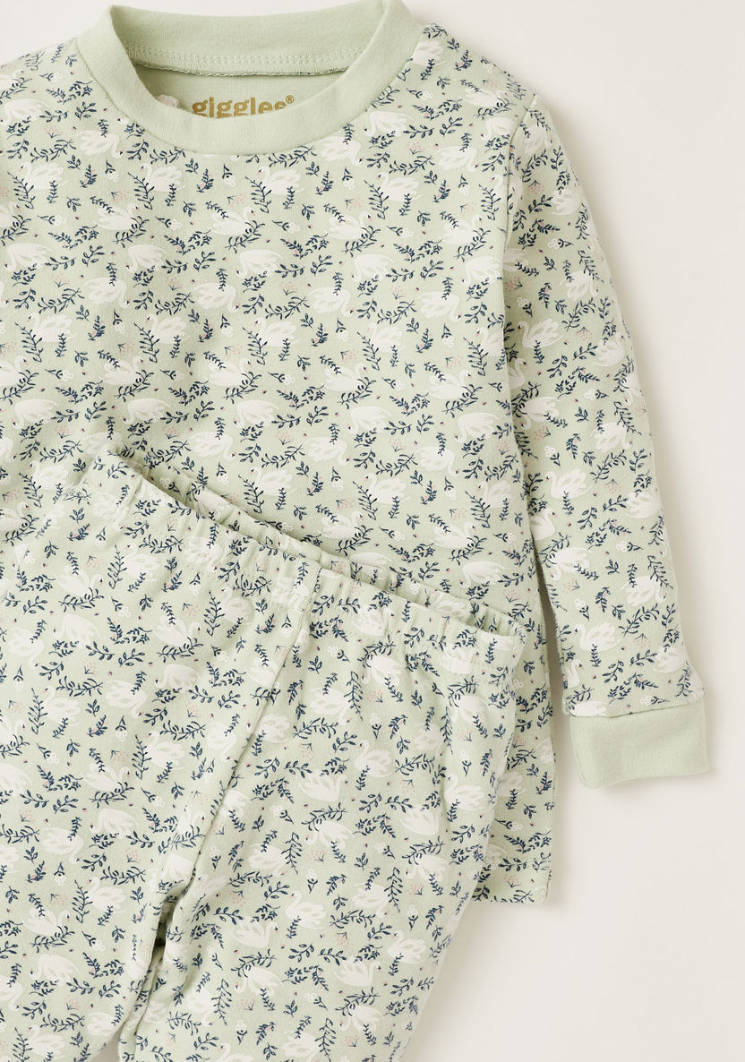 Giggles Floral Print T-shirt and Full Length Pyjama Set-Pyjama Sets-image-3