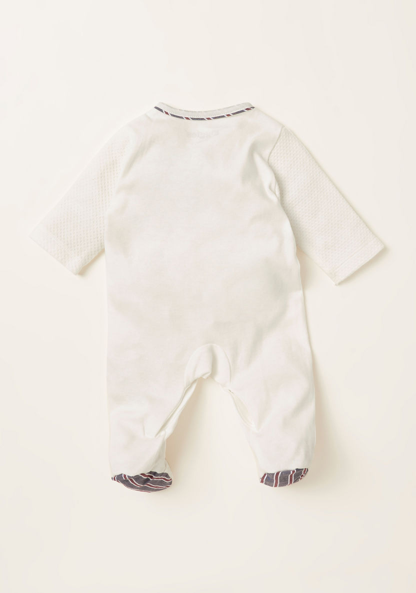 Giggles Textured Romper with Round Neck and Embroidered Detail-Sleepsuits-image-2