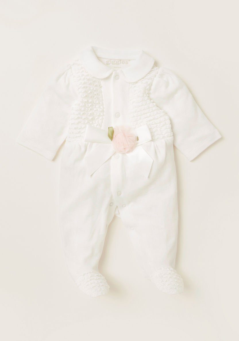 Giggles Textured Closed Feet Sleepsuit with Long Sleeves-Sleepsuits-image-0