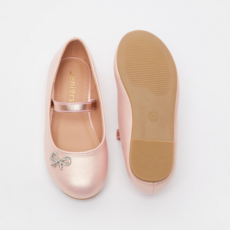 Juniors Bow Accented Round Toe Ballerinas with Elastic Strap