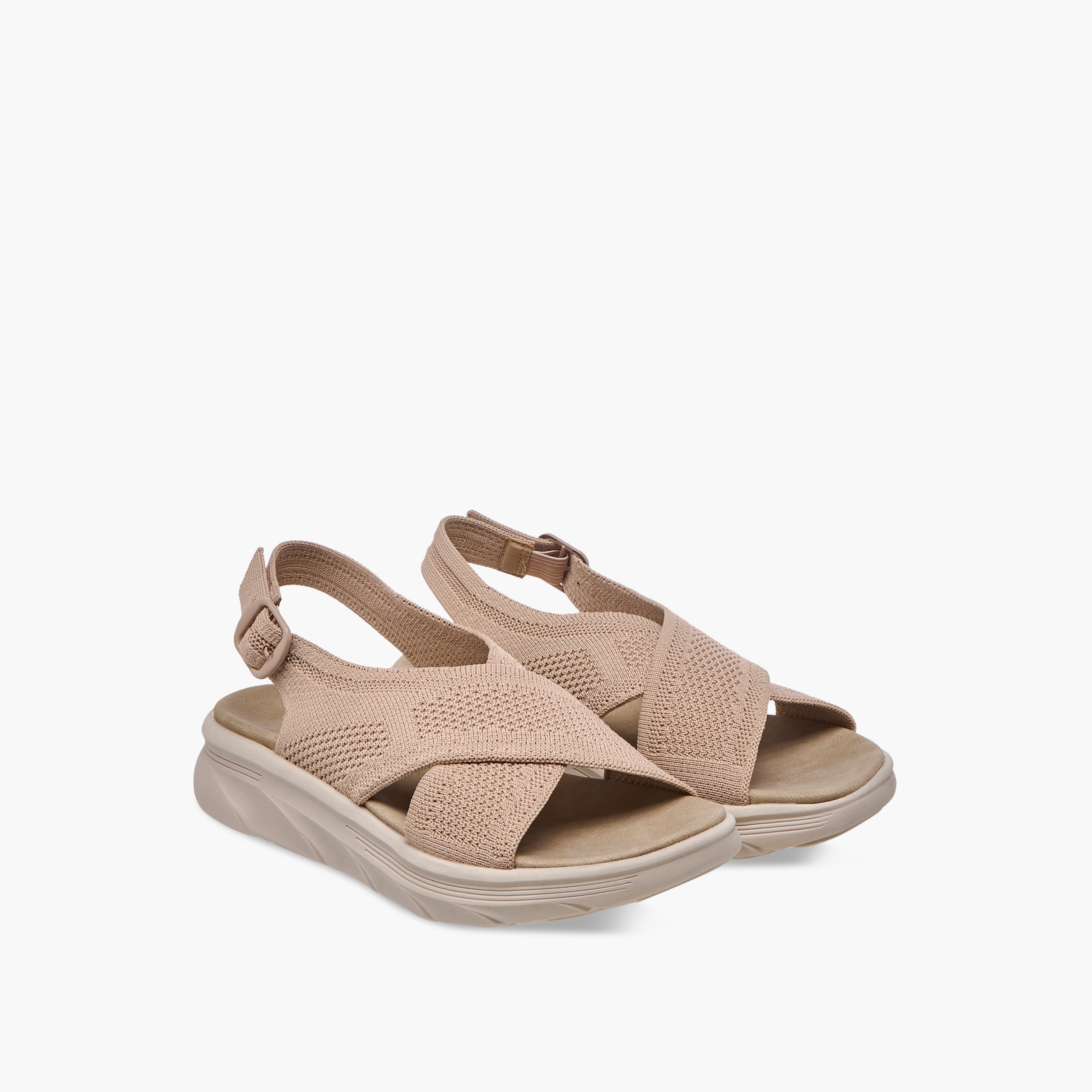 صندل بارز الملمس بأحزمة متقاطعة وإبزيم إغلاق من فلورا بيلا-women-shoes-flats-sandals-image-1