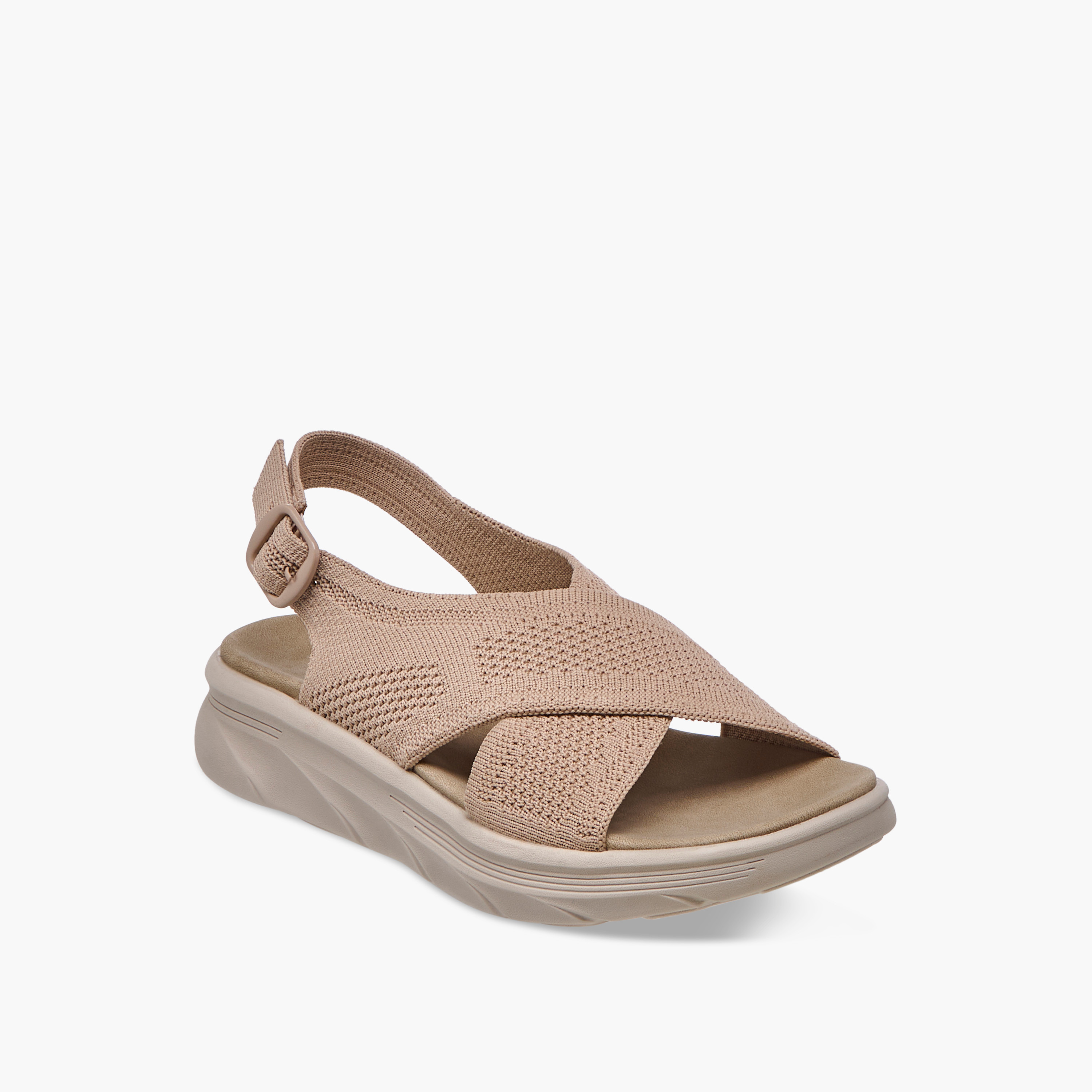 صندل بارز الملمس بأحزمة متقاطعة وإبزيم إغلاق من فلورا بيلا-women-shoes-flats-sandals-image-2