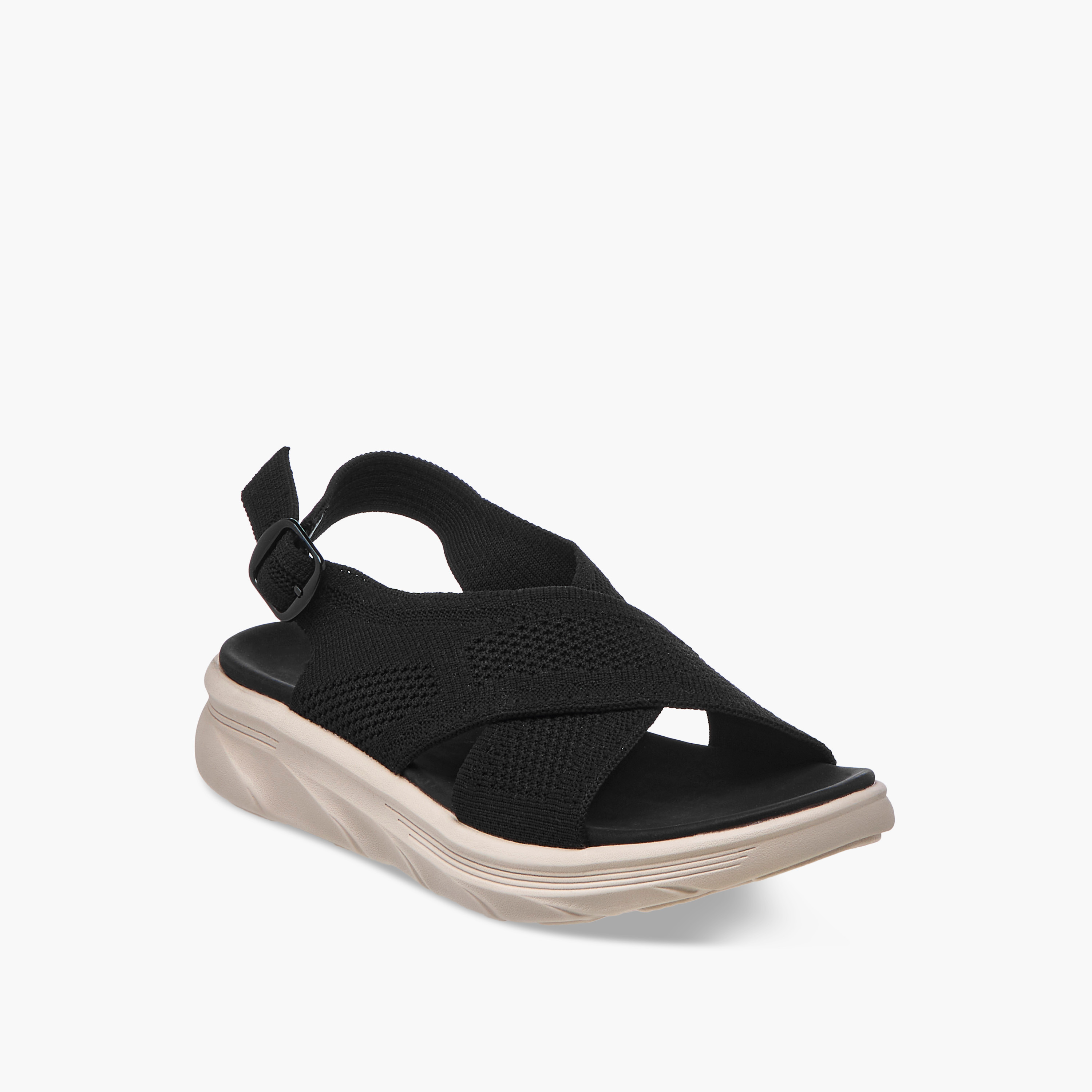 صندل بارز الملمس بأحزمة متقاطعة وإبزيم إغلاق من فلورا بيلا-women-shoes-flats-sandals-image-2