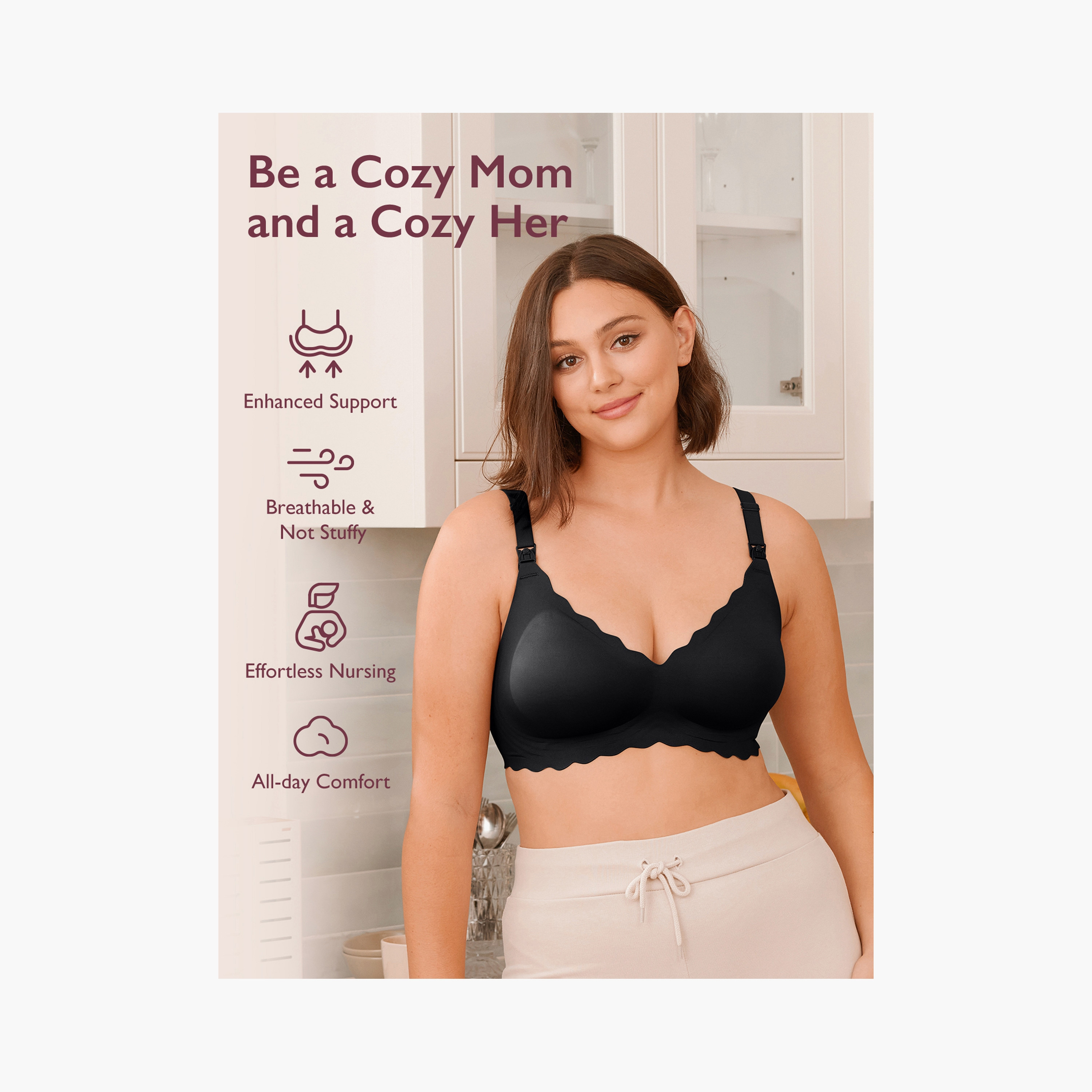 Momcozy Seamless Support Floral Nursing Bra - Black-baby-maternalcare-maternitywear-image-7