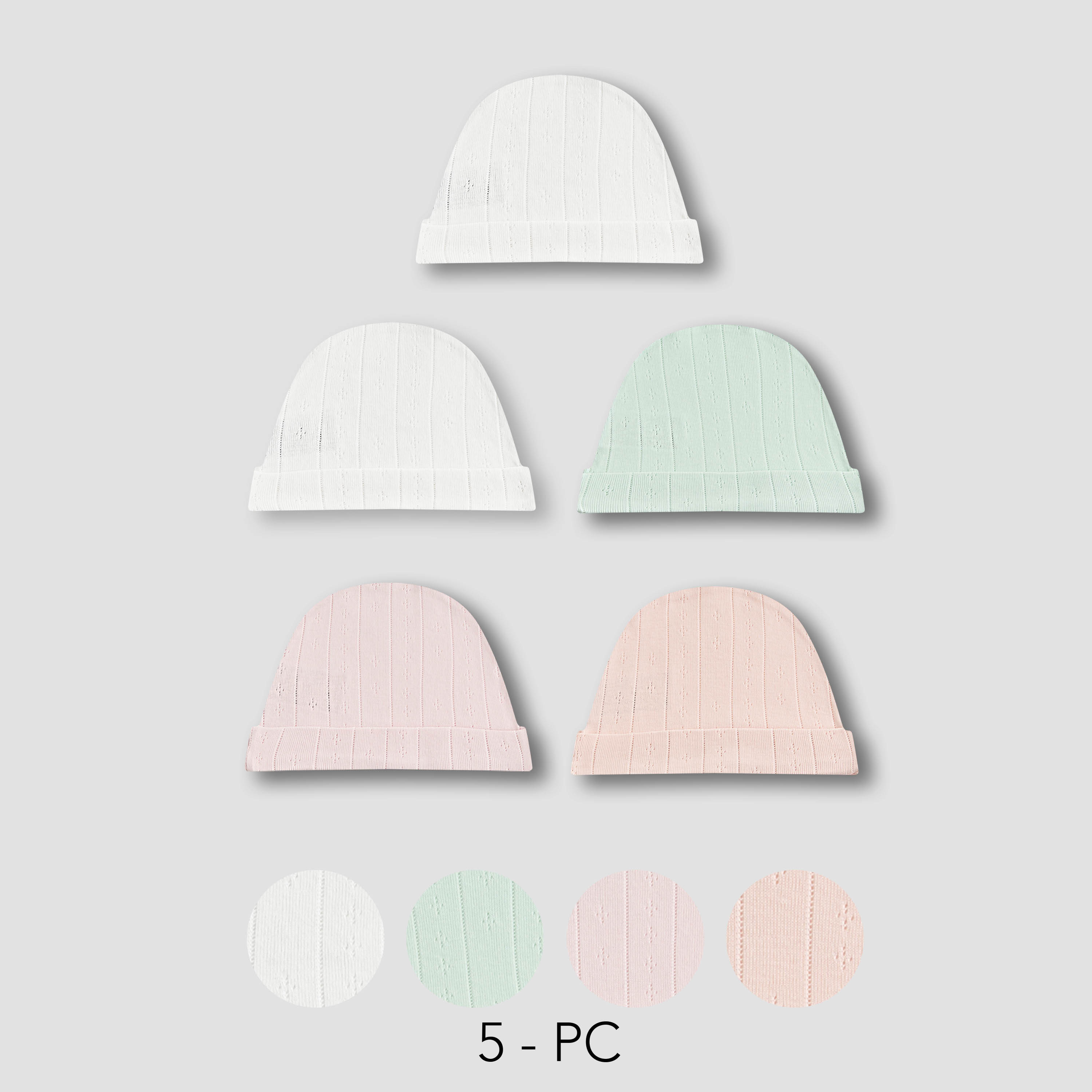 Juniors Baby Girls Beanie with Ribbed Texture - Cotton - Set of 5-baby-girls-accessories-caps-image-1