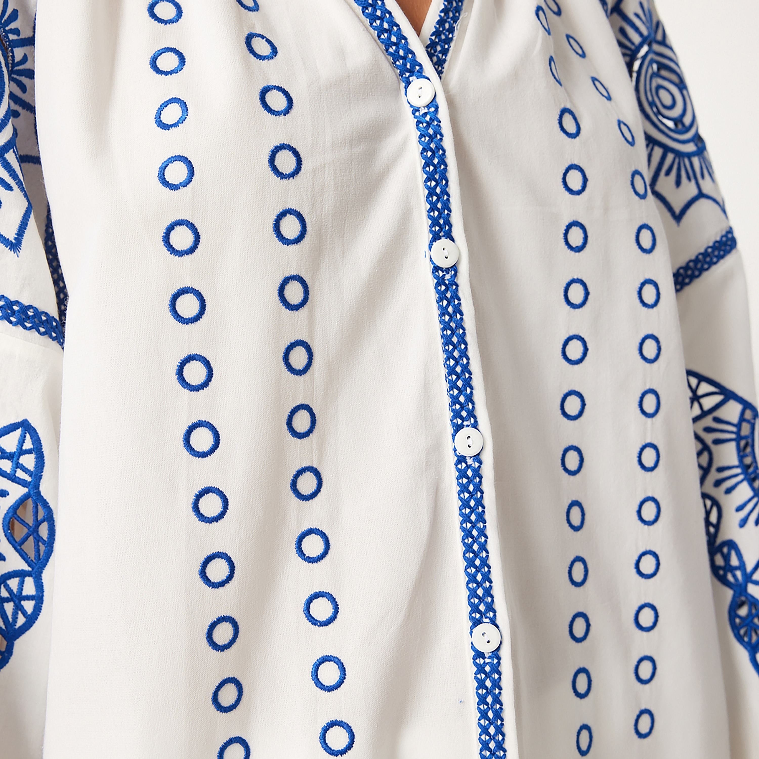 سعادة إسطنبول تطريز قصير الأكمام الرجلان قميص نسائي أبيض بوبلين-women-clothing-shirtsandblouses-shirts-image-4