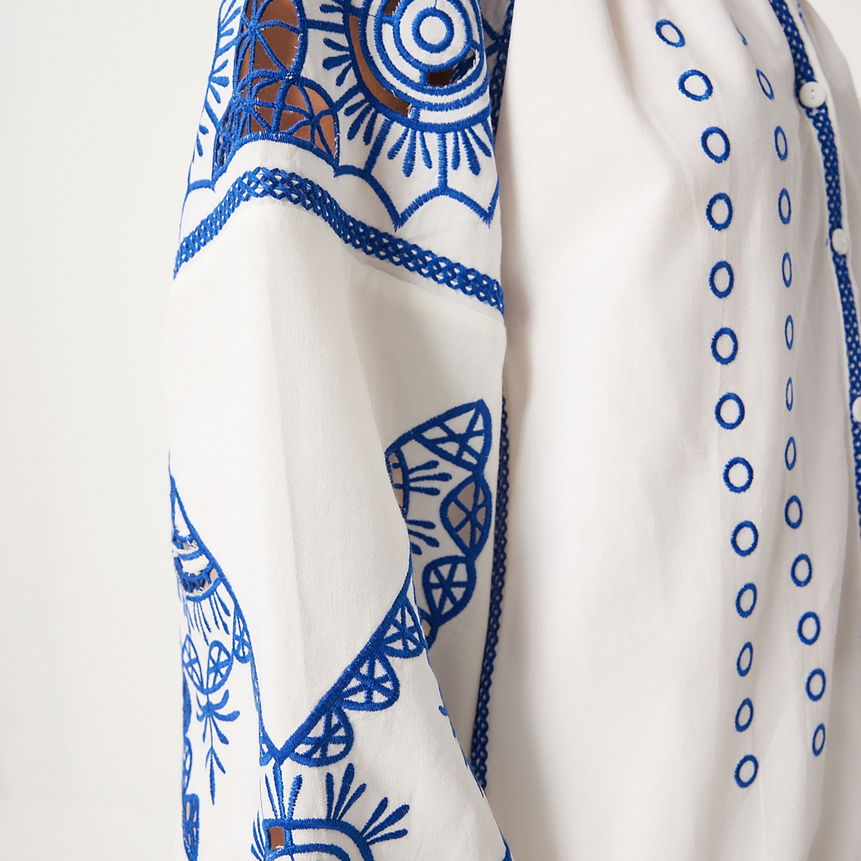 سعادة إسطنبول تطريز قصير الأكمام الرجلان قميص نسائي أبيض بوبلين-women-clothing-shirtsandblouses-shirts-image-5