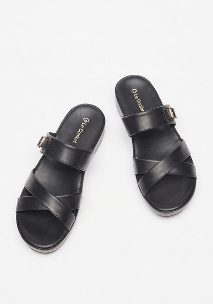 Le Confort Solid Open Toe Slip-On Sandals-Women%27s Flat Sandals-image-1
