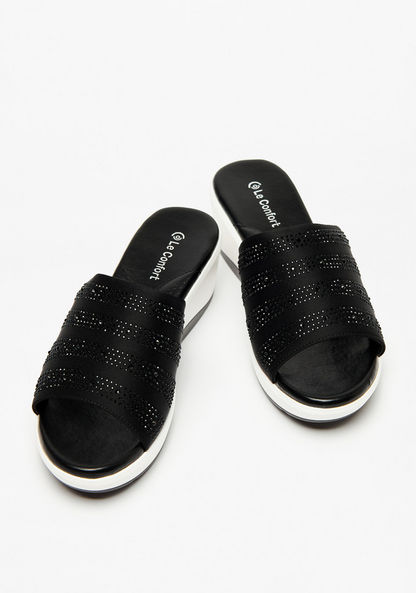 Le Confort Embellished Slip-On Sandals with Flatform Heels-Women%27s Flat Sandals-image-1