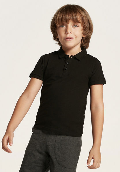 Juniors Textured Polo Neck T-shirt with Short Sleeves
