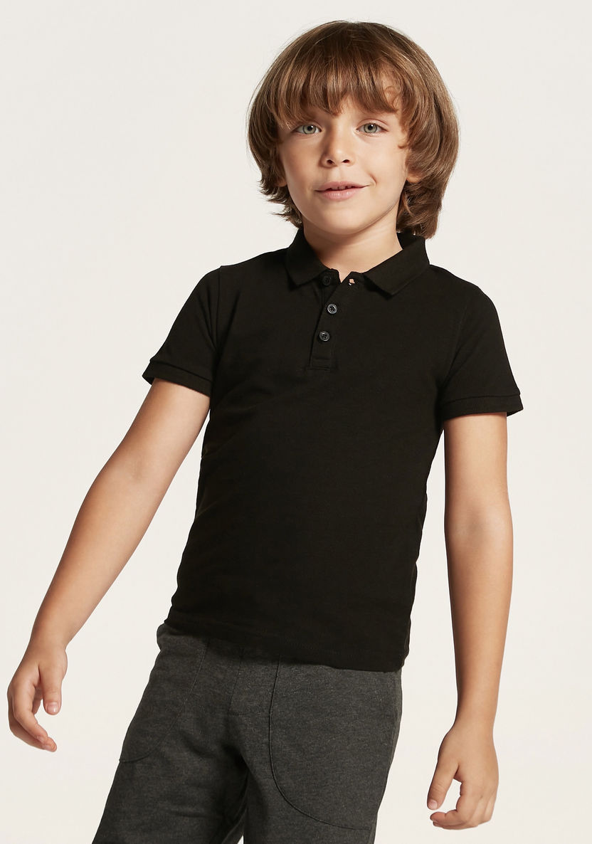 Juniors Textured Polo Neck T-shirt with Short Sleeves-T Shirts-image-0