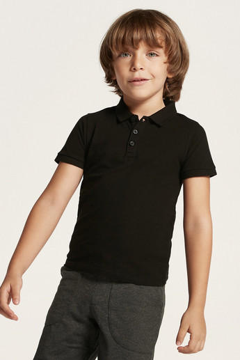 Juniors Textured Polo Neck T-Shirt with Short Sleeves
