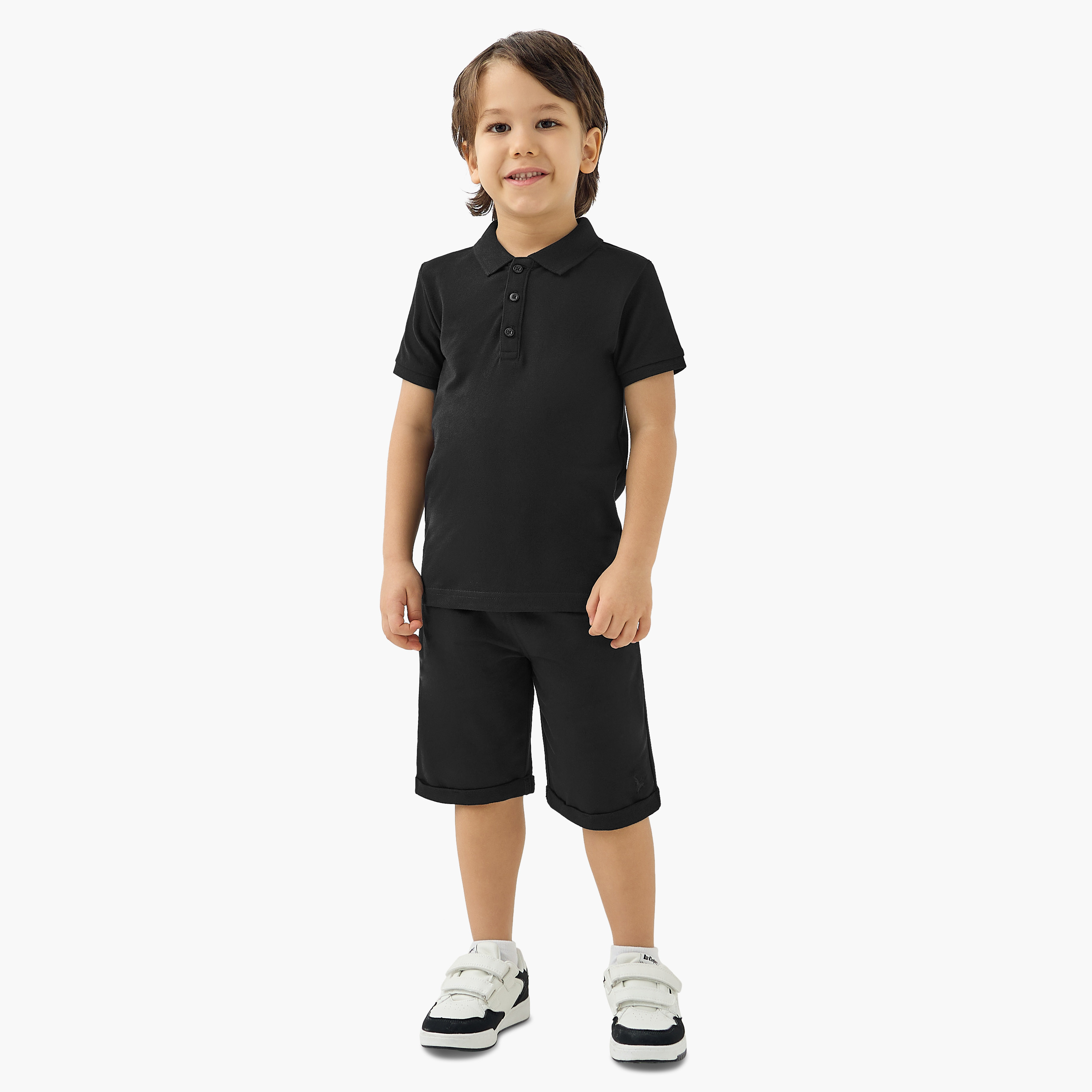 Juniors Textured Polo Neck T-Shirt with Short Sleeves-boys-clothing-tshirtsandpolos-image-2