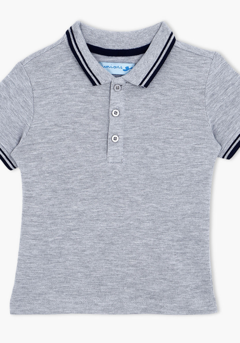 Juniors Textured Polo Neck T-shirt with Short Sleeves-T Shirts-image-0