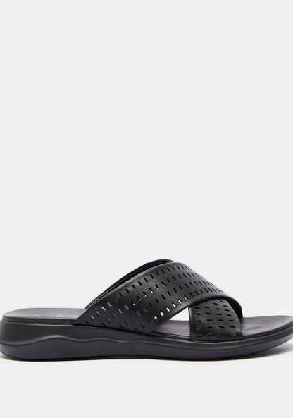 Le Confort Cross Strap Slip-On Sandals with Cutwork Detail